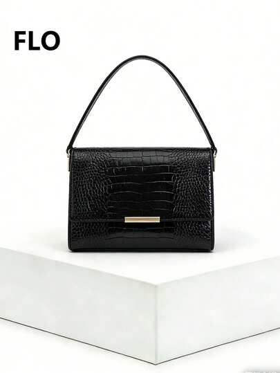 Borsa nera di design di nicchia stile coreano/giapponese Ins, borsa da sottobraccia francese, adatta per pendolarismo, uscite, shopping quotidiano, borsa a spalla/a tracolla con stampa coccodrillo