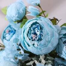 Duovlo Artificial Peony Silk Flowers Fake Flowers Vintage Wedding Home Decoration,Pack Of 1 (Spring Blue),20.87*3.5,SpringBlue - 春藍 - 查看 6