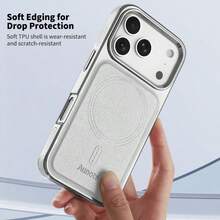 1pc Aunote Grey/White/Brown Luxury Litchi Grain PU Leather Magnetic Phone Case, Featuring Fashionable Electroplated Silver Frame, Slip-Resistant, Dirt-Proof And Durable, Strongest Magnetic Support For Wireless Charging, Car Mount And Various Scenarios, Suitable For IPhone 16/16pro/16pro Max/17/17pro/17Air/17pro Max, Unisex Phone Case Gift - White - View 7