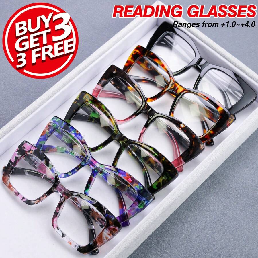 6pcs Retro Square Reading Glasses Set Durable Glasses For Book Lovers Office Computer Use - 6 CÁI - Xem 1