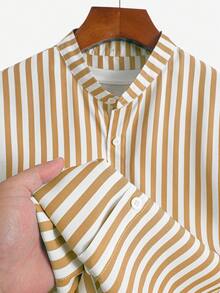 GOLDREDY Men's Casual Striped Shirt And Solid Color Soft Shorts Set, Beach Outfits For Men - Yellow - View 4