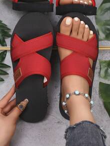 Women's Summer European And American New Elastic Band Stitched Hollow Thick Bottom Open Toe Casual Sandals, EVA, Suitable For Teenagers - Red - View 1