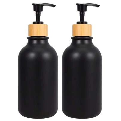 1 paquete Dispensador de jabón negro para baño, dispensador de jabón de mano y jabón de platos con bomba de bambú, 16 Oz Dispensador de jabón y loción de plástico para cocina, Dispensador de jabón líquido recargable