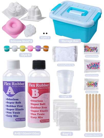 Taba Squishy Kit, DIY Squishy Making Kit 1:1 AB Liquid Silicone With 4 Molds For Make Your Own Super Soft Squishies Maker Kits Birthday Holiday Gifts Party Favors,DIY Craft For Enthusiasts