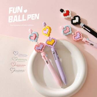 3Pcs Valentine's Day Pixel Heart Charm Pen (Kawaii Beaded Pendant) | Sweet Cute Stationery, Adorable Perfect For Office/Daily Writing & Women's Exquisite Festival Gift Valentine's Day Gifts