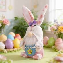 1pc Easter Theme Decor Figurine, Creative Rabbit Ear Gnome Couple Figurine, Desktop Ornament, Window Display, Party Decoration, Home Decor