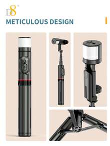 Gậy selfie kiêm chân máy D8, đèn chiếu sáng xoay 360°, chiều dài 765mm, điều khiển từ xa không dây tích hợp, chân máy di động và có thể gập lại dành cho điện thoại thông minh, phù hợp với /Android, phụ kiện thiết yếu cho kỳ nghỉ thu/đông và cắm trại. - Một cỡ - Xem 12
