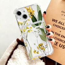 Funda para teléfono con tarjetero, diseño de flores amarillas y hojas verdes, mostrando un estilo artístico fresco y elegante, compatible con los modelos  17, 16, 15, 14 PLUS, 13, 12, 11 PRO MAX, perfecta para regalar. - Colores mixtos - Ver 8