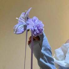 1PC Lavender Peony Ribbon Bow Hair Clip Forest Style Floral Hair Accessories For Women Realistic Flower Side Clip Aesthetic Hair Ornaments Lightweight Comfortable Wear - 紫色 - 查看 3