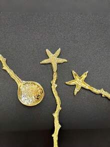 2 piezas Juego de cucharas de estrella de mar dorada y plateada - Perfecto para bodas en la playa y postres de fiesta - Elegante cuchara de café y cuchara de té - Multicolor - Ver 3