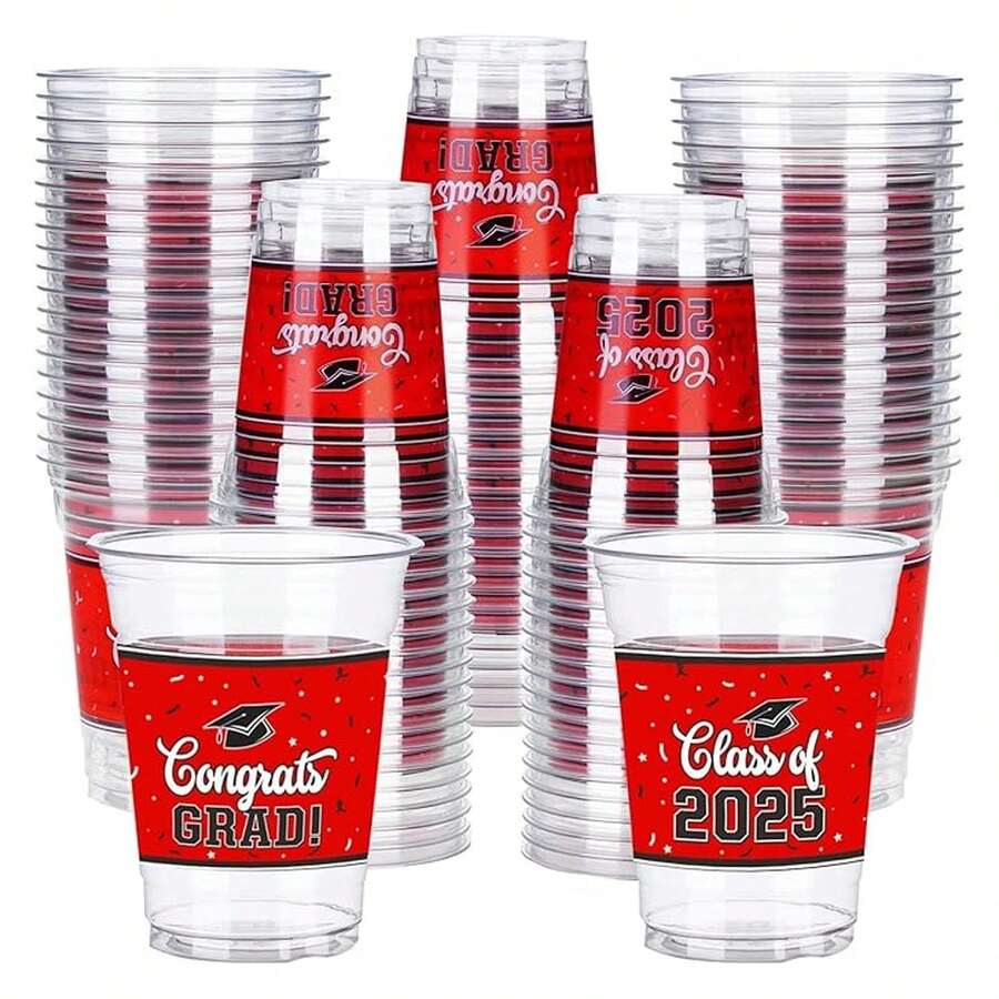 100 piezas Vasos de 12oz Clase de 2025 - Vasos de plástico desechables para fiestas, Suministros para fiestas de graduación 2025, Vajilla para celebrar a los graduados - Como imagen 64 - Ver 1