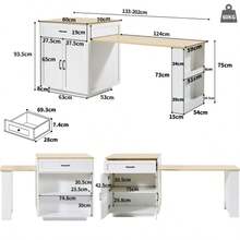 Mesa de bar extensible con almacenaje (133-202*70*93,5cm), con 2 cajones y 2 compartimentos, mesa extensible de isla de cocina para 2-6 personas, carrito de comedor de cocina con estantes laterales, color blanco - Blanco - Ver 2