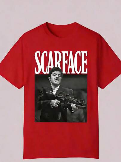 Men's Printed T-Shirt - Red Casual Summer T-Shirt With Iconic Movie Poses, Round Neck, Regular Fit For Adults. Men's Casual Cotton Short-Sleeve T-Shirt - Men's Basic Summer T-Shirt (Sizes S-XXXL), Made Of Cotton, Retro Style, Cotton, Cotton Shirt, Printed T-Shirt, Romwe, Fun T-Shirt, Printed T-Shirt, Western Style, White Printed T-Shirt