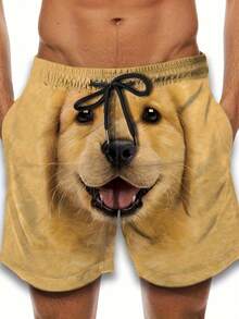 Men'S Casual Basketball Shorts With Golden Retriever 3D Print - Yellow Non-Stretch Fabric Drawstring Waist Regular Fit Casual-Hop And Street Style, Comfortable Playful Dog Print Design, Comfortable Activewear |   Playful Dog Print |   Drawstring Waistband, Basketball Shorts - 彩色 - 查看 1