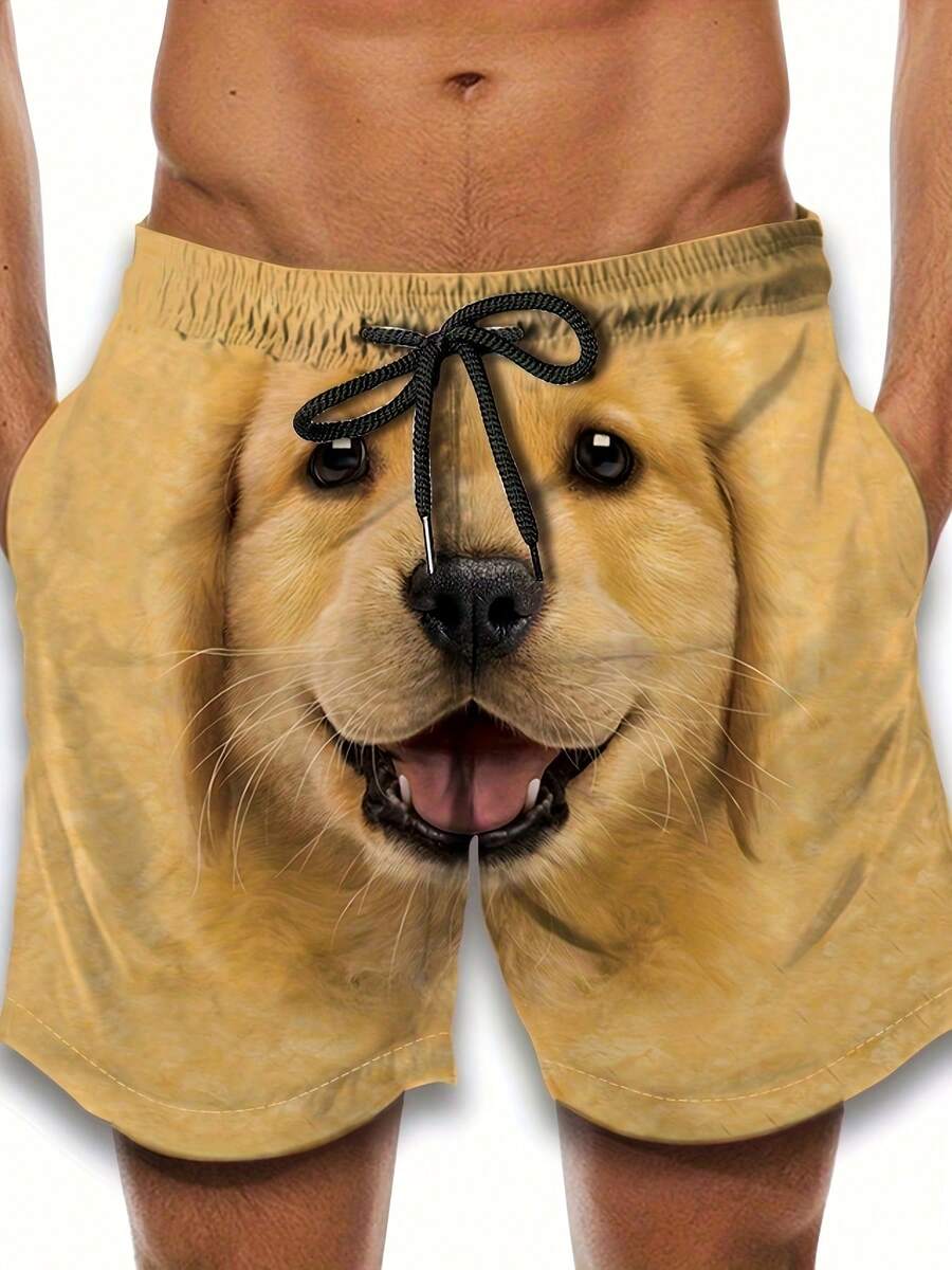 Men'S Casual Basketball Shorts With Golden Retriever 3D Print - Yellow Non-Stretch Fabric Drawstring Waist Regular Fit Casual-Hop And Street Style, Comfortable Playful Dog Print Design, Comfortable Activewear |   Playful Dog Print |   Drawstring Waistband, Basketball Shorts - 彩色 - 查看 1