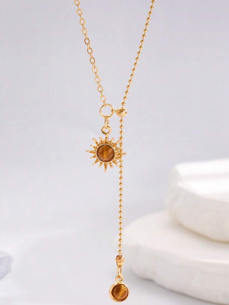 1件优雅向日葵吊坠项链，复古时尚休闲简约高端，女士配饰，适合日常、派对、聚会等场合。 - 金黃色 - 查看 1