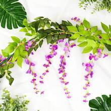 Wisteria Artificial Flowers Garland, 4Pcs Total 28.8ft White Artificial Wisteria Vine Silk Hanging Flower For Home Garden Outdoor Ceremony Wedding Arch Floral Decor - B - 查看 5