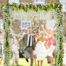Wisteria Artificial Flowers Garland, 4Pcs Total 28.8ft White Artificial Wisteria Vine Silk Hanging Flower For Home Garden Outdoor Ceremony Wedding Arch Floral Decor - A - 查看 2