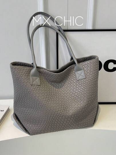 1个大容量手提袋，2025新款购物袋，编织纹理通勤包，单肩包，女士大容量包，适合短途旅行、通勤、日常出行，母亲节礼物