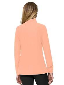 cimmuovere Solid Color Zipper Front Stand Collar Long Sleeve Scrub Jacket - Coral Orange - View 4
