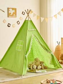 1pc Portable Children's Teepee Tent, Kids Play House, Baby Room Decor, Children's Canvas Teepee Tent, Cone Tent, Kids Mini Beach Tent - Multicolor - View 5