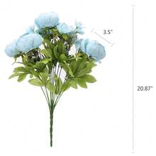 Duovlo Artificial Peony Silk Flowers Fake Flowers Vintage Wedding Home Decoration,Pack Of 1 (Spring Blue),20.87*3.5,SpringBlue - 春藍 - 查看 3