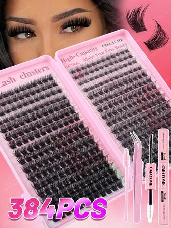 CMAYOME Juego de herramientas para pestañas en racimos de 384/544, con rizo en forma de D, densidad de 10-100D, longitud de 8-18mm. Estilo DIY para creatividad personalizada, creando un efecto de ojos de gato con pestañas segmentadas, adecuado para principiantes, natural y ligero, suave y lleno, pestañas con estilo de dibujos animados. El set de extensión de pestañas individuales DIY incluye pegamento, pinzas y un cepillo para pestañas, mejorando el maquillaje de ojos, perfecto para uso diario, trabajo, viajes y citas.