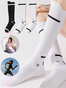 2/3 Pairs Kids/Youth Compression Calf Socks, Sports Long Socks For Fitness, Running, Jumping, Cycling, Marathon, Breathable, Moisture-Wicking, Odor-Resistant, Suitable For All Seasons, Random Colors - Black and White - View 14