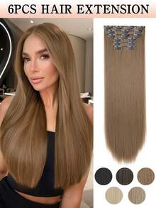 20inch Clip In Hair Extensions, Straight Synthetic Hair Extensions, SuitableSmooth And Silky For Women And Girls Daily Use - Multicolor - View 1