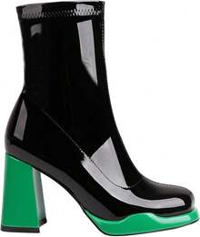 Platform Chunky Heel Ankle Boots Women Square Toe Mid Calf Boots With Side Zippers Party Cosplay Dance Gogo Boots - 綠色 - 查看 6