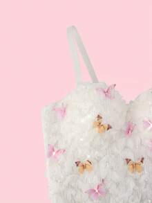 Áo hai dây ren hình bướm dễ thương, họa tiết hoa nhí, có đệm mút, kiểu croptop hở lưng, áo hai dây gợi cảm khoe eo, thích hợp mặc thường ngày. - trắng - Xem 7