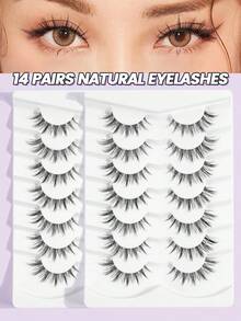 MAGEFY 7/11/14 Pairs Natural Criss-Cross Full Strip Lashes, Transparent Lash Band, Suitable For Daily Wear, Cartoon Style, Travel Essential - Black - View 3