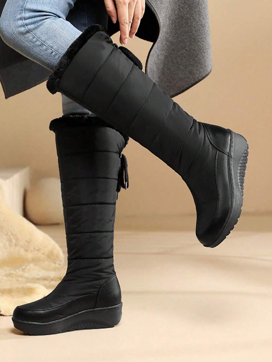 Women's Winter Warm Thick Sole High Tube Snow Boots Waterproof Comfortable Faux Fur Fashion Waterproof Non-Slip Outdoor Boots Christmas Party For Woman - 黑A - 查看 1