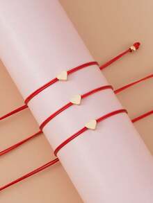 3pcs Heart Decor Bracelet - 黑色 - 查看 4