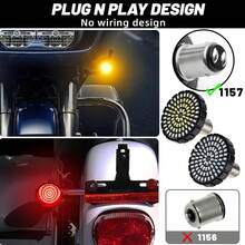 1个1157 LED转向灯，81颗LED前后转向灯组合灯泡，2英寸子弹头外壳，4个熏黑镜片，兼容哈雷戴维森Sportster、Street Glide、Road Glide、Electra Glide和Dyna车型。