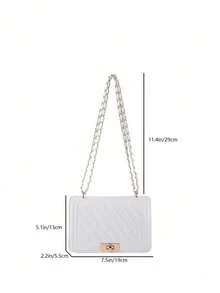 1pc Women's Fashion Solid Color & Printed Wide Strap Hard Handbag & Shoulder Bag - White - View 3