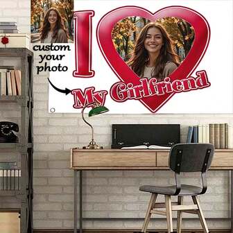 1 Customized Flag, Personalized Flag, Customized Couple Flag Decoration, Add Your Own Image, Home Outdoor Flag Decoration With Two Loops, Reusable, Fashionable, Modern Customization, Personalized, Unique Gift For Him Or Her, Boyfriend, Girlfriend, Family, Friends, Birthdays, Weddings, Home Dining Room, Bathroom, Living Room, Bedroom, Tea Room