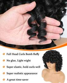 Big Curly Wigs For Women Brown 14 Inch Short Curly Wig With Bangs Soft Afro Kinky Curly Synthetic Wig For African American Women - màu đen - Xem 5