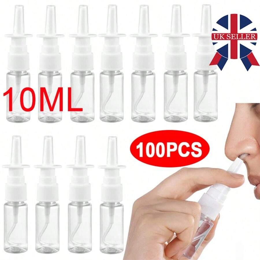 100Pcs 10ml Empty Spray Bottles Plastic Fine Mist Refillable Travel Mini Atomizers Leak-Proof Small Containers For Perfume Saline Essential Oil, Bulk Set - Clear - View 1