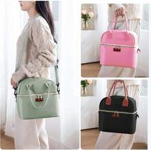 Loncheras para Mujer Hombre Adultos Bolsa de Almuerzo Aislada de Doble Compartimento Loncheras Termica Impermeable y Reutilizable para Oficina, Picnic Negro,37332602 - Marrón - Ver 2