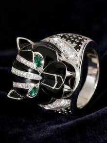 个性化豹头奢华珠宝，时尚奢华镶嵌绿色锆石永恒结婚戒指，圣诞礼物 - 求婚、订婚、周年纪念、生日、成人礼礼物 - 綠色 - 查看 5