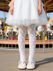 1 chiếc quần tất bé gái có nơ xinh xắn, quần tất mỏng thời trang, thoải mái và đa năng cho biểu diễn sân khấu, ngày lễ, tiệc sinh nhật, ngày Valentine và mặc hàng ngày. - trắng - Xem 1