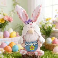 1pc Easter Theme Decor Figurine, Creative Rabbit Ear Gnome Couple Figurine, Desktop Ornament, Window Display, Party Decoration, Home Decor