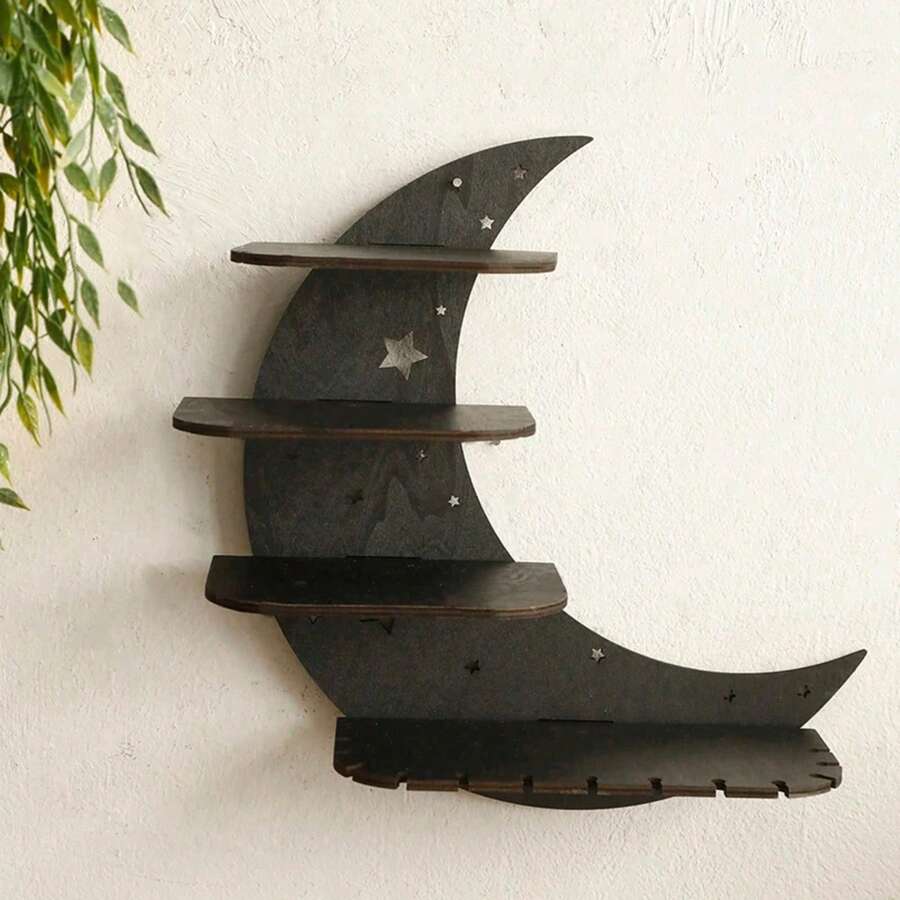 Estantería flotante de pared de 4 niveles de 30 cm de color negro, estante de pared de madera estilo gótico para exhibir cristales, aceites esenciales y decoración del hogar - sin cristal - Ver 1