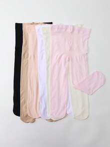 6pcs/Pack Baby Girls' Solid Color Velvet Leggings, Soft, Snag-Resistant, High Elasticity Tights, Suitable For School And Daily Activities - Multicolor - View 4