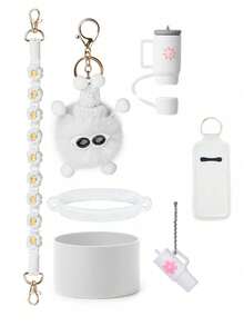 适用于30盎司/40盎司保温杯的7件套配件包，包括：1个手柄带、1个硅胶吸管套、1个硅胶杯套、3个悬挂配件