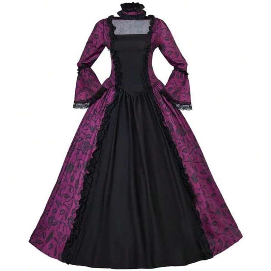 Women's Victorian Dress Ball Gown Vintage Medieval Dress Renaissance Costume Gothic Lace Ball Gown - 紫色 - 查看 1