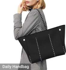 Large Multipurpose Neoprene Beach Tote Bag With Inner Pocket Women/Pool - A1-黑色-升級版 - 查看 4