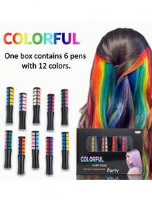 12/10/6 Colors Hair Chalk Set,Temporary Hair Dye Tools,Hair Chalk Combs Washable Temporary Color ,Hair Chalk Applicator For Instant Hair Dyeing ,Easy Application, Rinses Out Effortlessly For All Hair Types , Healthy, Perfect For Halloween, Day Of The Dead, Christmas, And Cosplay Girls' Birthday, Halloween, Christmas Gifts & Toys Holiday Hair Accessories Vibrant Packaging Hair Accessory Products - Multicolor - View 13