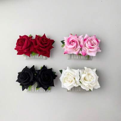 2 Pieces Rose Flower Hair Clip Big Rose Brooch Floral Clips Mexican Flower Hair Accessories For Woman Flamenco Dancer Bridal Party Wedding Valentine's Day Costume